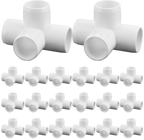 Lot de 20 raccords en PVC de 1,27 cm 4 voies - Raccords de tuyau en PVC de qualité meuble - Connecteur coudé à 4 voies pour tuyau en PVC SCH40 - Connecteurs de tuyau en PVC pour toutes les structures