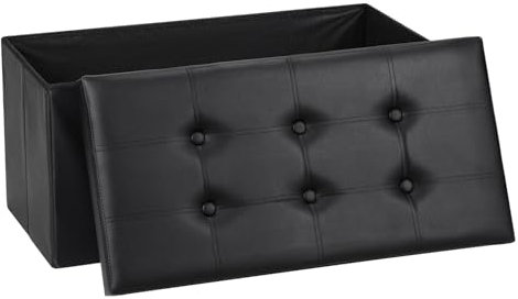 Peviasot Sitzhocker mit Stauraum, Faltbar Sitzbank 76x38x38cm/80L Aufbewahrungsbox PVC-Leder Wohnzimmer Polsterhocker Fußbank Sitzbox bis 150kg, Schwarz