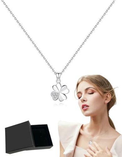 MOPZIJA Collier et pendentif femme fille en argent 925 le trèfle orné zircon collier, collier pendentif trèfle à quatre feuilles, Collier pendentif en cristal en forme,Livré avec 1 coffret cadeau