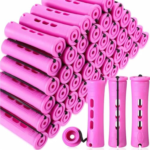 QEQSHQO 24 Pieces Hair Rollers, Plastic Rollers, Non-Slip Hair Roller, Perm Hair Roller, with Cold Wave Rods, Permanent Bars, for Hairdressers, Heatless