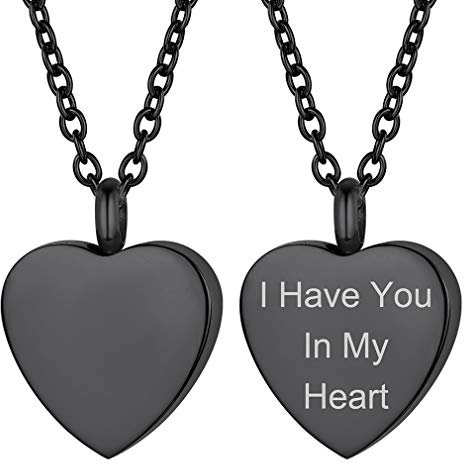 Supcare Collier Noir Urne pour Cendres - en Acier Inoxydable - pour Femme et Homme - Pendentif Urne Funéraire - Colonne Carrée - Cœur - Sablier - Croix - Pendentif Urne Funéraire