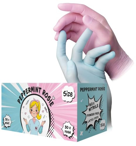AMPri Einweghandschuhe & Einmalhandschuhe Nitril, Mint/Rosa, XL, 60 Stück | Nitril Handschuhe Mint/Rosa, lebensmittelecht & latexfrei, Handschuhe Einweg und Schutzhandschuhe – Style Peppermint Rosie