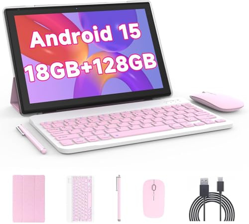Tablet da 10 pollici con tastiera Android 15 (non andare) Tablet 2 in 1 18 GB RAM 128 GB Supporta tablet di espansione da 2 TB includono custodia per mouse Stylus 6000 mAh, batteria 2 MP+8 MP