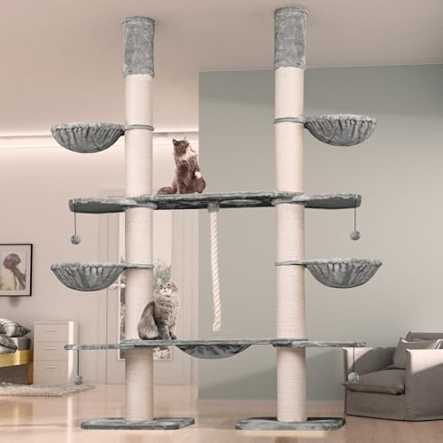 HAPPYPET Kratzbaum Verbindungs-Set mit Spielseil & Liegemulde – Ersatzteil aus Multiplex-Holz, inkl. Plüschbezug & Abstandshalter – Ideal zur Erweiterung von Katzenkratzbäumen