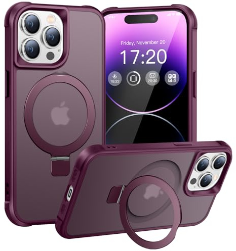 BENTIACC Handyhülle für iPhone 14 Pro Hülle, mit Unsichtbarer Magnetisch Ring Ständer, Mil-Grade Drop Shockproof Anti-Scratch Anti-Fingerabdruck Anti-Rutsch Transluzente Matte Case (Burgunderrot)
