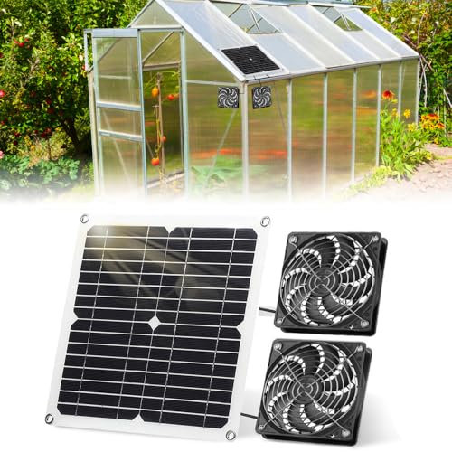 Afenau Solar Ventilator 15W, 2 Stück Solar Lüfter mit 9,84 Fuß Kabel, IP65 Wasserdicht Solarlüfter, Dual Auspuffventilator Solarventilator für Gewächshaus Hühnerstall Gartenhaus Schuppen Belüftung