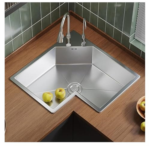 Spülbecken für Eckspüle die Küche,304 Edelstahl Einbauspüle Küchenspüle, Spülbecken mit 2 Hahnlöchern Gewerbespüle Waschbecken für Restaurant, Küche, Hotel, Bar, Garage(Size:98 * 71cm,Color:a)