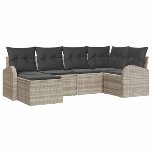 vidaXL Garten-Sofa-Set mit Kissen 6 pcs Hellgrau Poly Rattan, Garten und Terrasse, modernes verstellbares Sofa-Set, Outdoor-Sitzgruppe, langlebig, UV-beständiges Möbel