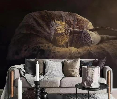 Feuille De Lotus Vintage Fleur De Lotus Papier Peint 3D Intissé Tapisserie Bureau Salon Canapé Chambre Fond Décoration Murale-300cm×210cm