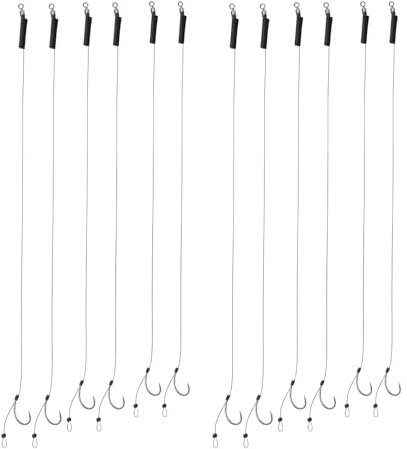 12Pcs Curve Shank Carp Hooks, Fishing Hair Rigs Barbless Carp Fishing Curved Hook Tackle Sizes 6 8 10 Braided Line Swivel for Using in Freshwater and Saltwater Withstands 12 lbs of Tension