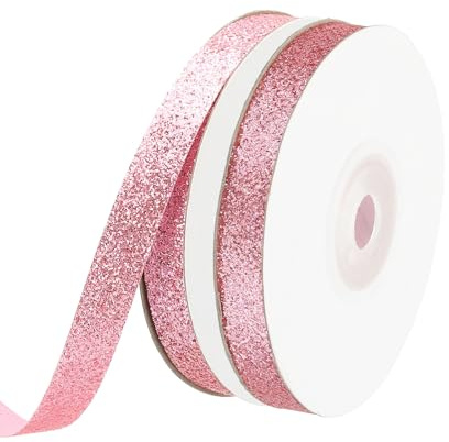 PATIKIL 2 Rolls Metallic Glitter Ribbon Roll, 3/8 Inch x 10 Yards Sparkly Glitter Ribbon for Gift Wrapping Crafts Holiday Wedding Birthday Party Decoration Floral Bouquet, Pink