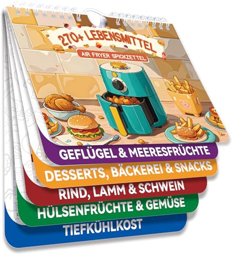 270+ Airfryer Zubehör，Airfryer Spickzettel, Magnetischer Air fryer Spickzettel mit Zeit-Temperatur-Mengenangaben (Orange)