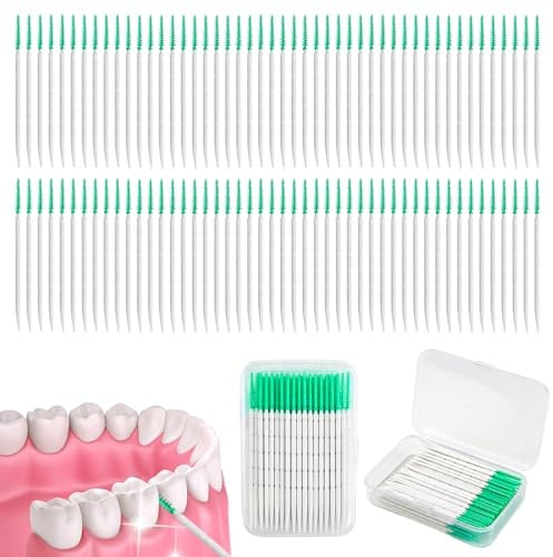 Interdentalbürsten aus Silikon, 400 Stück, weich, mit Aufbewahrungsbox | Flexibler Doppelkopf für Plaque und Speisereste; geeignet für Zahnspangen, Implantate und Brücken, sanft zum Zahnfleisch.