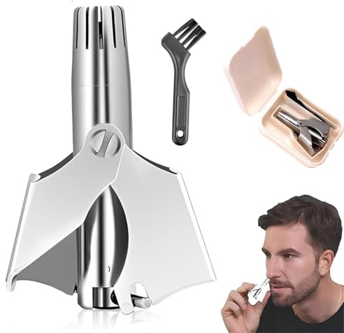 Quesuc 1 Boîte Tondeuse À Poils De Nez Manuelle Et Lavable Nasenhaarschneider En Acier Inoxydable Avec Brosse De Nettoyage Pour Adultes Argent