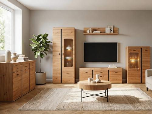 moebel-dich-auf Wohnwand KOS in Artisan Eiche, Wohnzimmer-Set mit Softclose, Anbauwand optional mit Couchtisch & Sideboard (Wohnwand + Couchtisch + Sideboard)