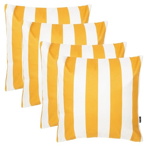 Icon Outdoor Kissen, Gelb Streifen Streifen Kollektion, 4er Pack, Wasserabweisend Stoff, Garten Kissen mit Füllung, 43cm x 43cm, Dekokissen für drinnen und draußen, Lounge, Garten, Terrasse
