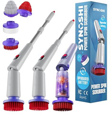 Synoshi Pro Elektrische Reinigungsbürste Set mit Bürstenaufsätzen | Enthält Bürste, Rundbürste, 2 Kegelbürsten, Verlängerungsgriff & Magic-Schwamm