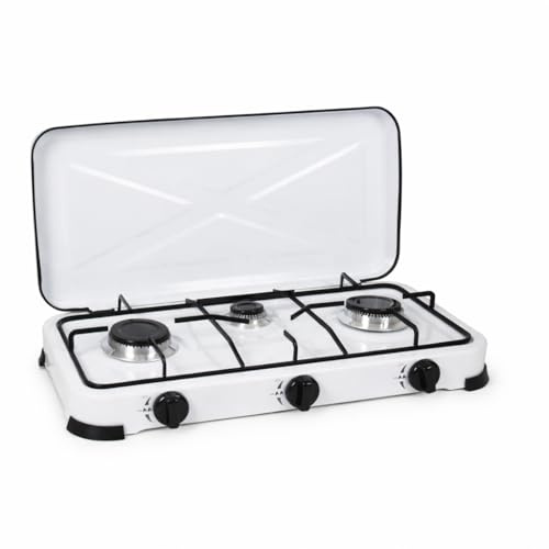 Cocina de Gas Portátil – Quemador de Alta Potencia para Camping, Jardín o Exterior | Fácil de Limpiar | Ideal para Acampadas, Picnic y Autocaravana (3 fuegos)