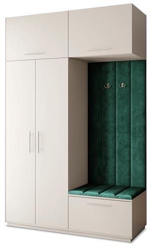 Masseno Flugarderoben Set Rema, Kleiderschrank-Set mit Sitzbank, Garderobenschrank Flur mit 5 Regalböden, Kaschmir