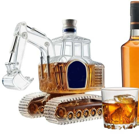 Carafe à Whisky - Bouteille en Verre en Forme de Pelleteuse, Doseur à Alcools - Carafe à Whisky avec Bouchon,Pour Bourbon, Bar Maison, Cadeau Papa Anniversaire Mariage Emménagement