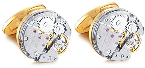 Honey Bear 1 Paar Rund Herren Manschettenknöpfe Cufflinks Steampunk Nicht-Bewegung Watch mit Geschenk Box (Gold)