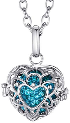 Morella Damen Halskette Edelstahl 70 cm mit Herzform Anhänger und Klangkugel Zirkonia Petrol Ø 16 mm in Schmuckbeutel
