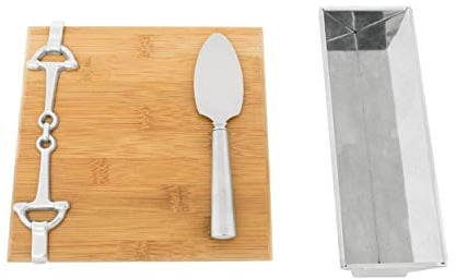 Arthur Court Designs Bamboo Cheese Board with Aluminum Equestrian Accent Cracker Tray and Spreader