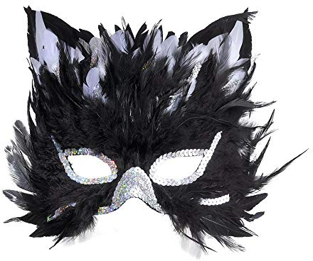 W WIDMANN MILANO Party Fashion 6585C - Maschera di piume gatto, maschera animale, ballo in maschera, carnevale, festa a tema