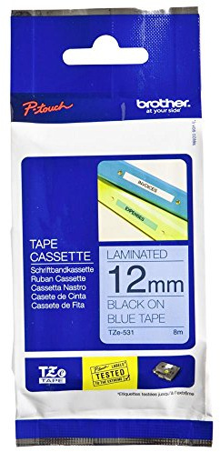 Brother Original P-touch Schriftband TZe-531 12 mm, schwarz auf blau (kompatibel u.a. mit Brother P-touch PT-H100LB/R, -H105, -E100/VP, -D200/BW/VP, -D210/VP)