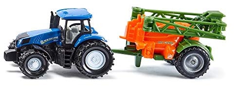 siku 1668, New Holland Traktor mit Feldspritze, Metall/Kunststoff, Blau/Orange, Bewegliches Spritzgestell