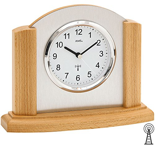 AMS 5123/18 Tischuhr Funk Massivholz Buche