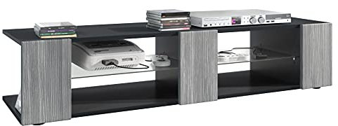 Vladon Lowboard Movie V2, TV-Kommode mit 6 offenen Fächern und Zierleisten, Schwarz matt/Avola-Anthrazit (134 x 29 x 39 cm)