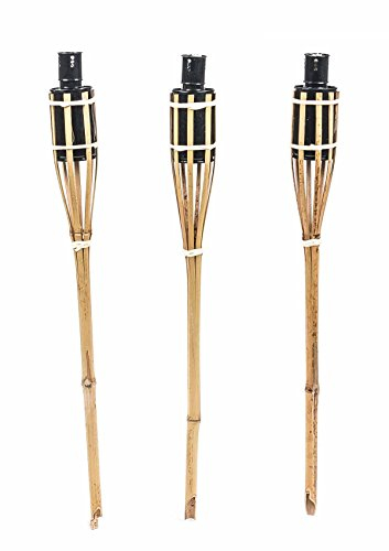 Lifetime Garden Bambus Gartenfackeln 3er-Set, nachfüllbar, robust, Lampenöl, Petroleum, Paraffinöl, Länge ca. 63 cm
