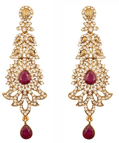 Touchstone Indian Bollywood Rhinestone/faux purple amethyst bridal designer jewelry earrings for women in antique gold tone