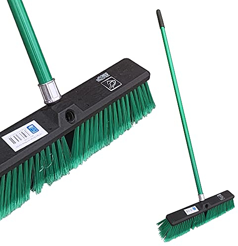 Stiff Yard Brush Heavy Duty Outdoor Broom – 18” Wide Garden Broom with Firm Synthetic Bristles and 120cm Strong Metal Handle, Sweeping Brush Outdoor for Large Gardens and Yards