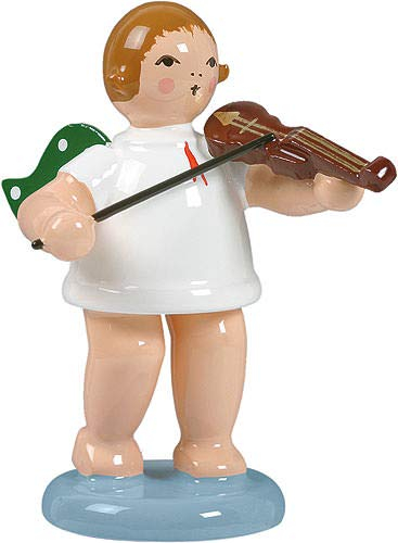 KDE Ellmann Engel mit Geige - 6,5 cm - grüne Flügel - Weihnachtsengel Erzgebirge