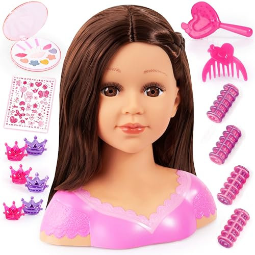 Bayer Design - 90088AK, Charlene Super Model Styling Head, Schminkkopf, Frisierkopf inklusiv Kosmetik und Zubehör, Braune Haare