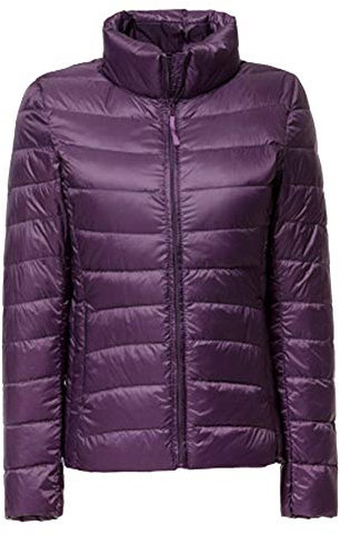 Donna Giacche Piumino Impacchettabile Cappotto Ultraleggeri Trapuntato Inverno Giacca Viola Small