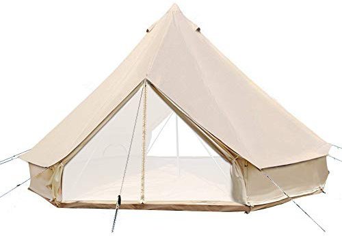 Sport Tent 4-Jahreszeiten Camping Zelte Baumwolle Wasserdicht Familienzelt Tipi Indianerzelt Teepee Glockenzelt mit 2 Türen/Doppeltüren, 6 M, Mit geteiltem Ofenloch