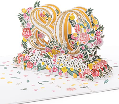 LIMAH® Pop Up 3D Geburtstagskarte für Sie/Hochwertige Grußkarte für Frau zum 80. Geburtstag, Jubiläum/Happy Birthday mit der Zahl 80 Motiv