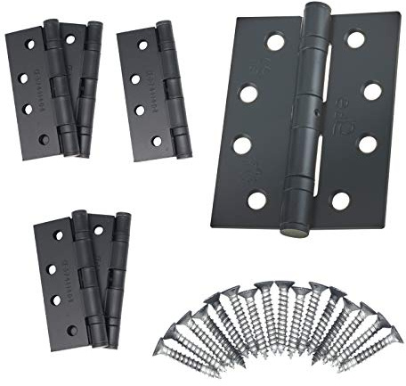 Door Hinges 4 102mm Ball Bearing 3 Pair Pack [6 Hinges & Screws] Black