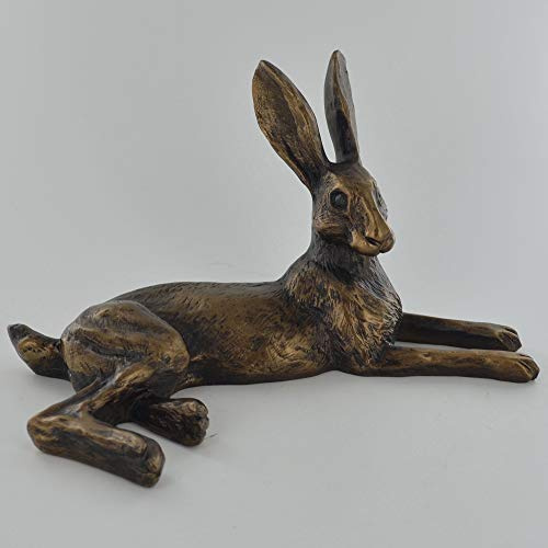 Prezents.com Hase liegend Bronze-Effekt Skulptur Glockenblume von Harriet Glen Home Decor Country Gifts Höhe 12 cm