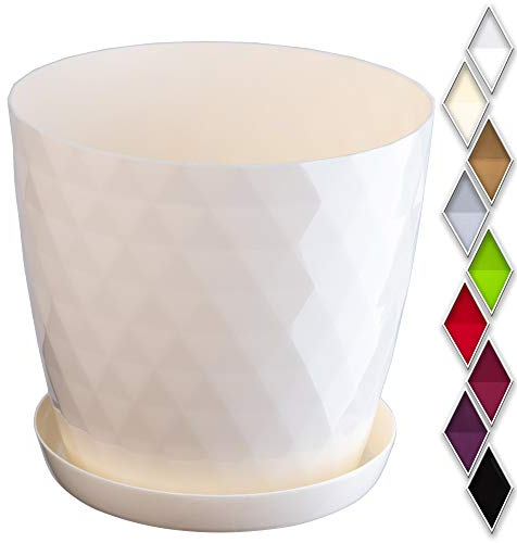 KADAX Pot de Fleurs en Plastique avec Soucoupe Intégrée, Pot de Plante pour Une Décoration Florale Moderne dans l'espace Interieur (12 cm, Ecru)