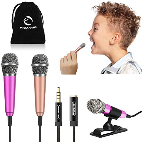 Wootrip [2PCS] Mini Microphone, Mini Karaoke Vocal and Recording Microphone Portable for iPhone ipad Laptop Android-Tiny Microphone Ideal for Kids (Rose Red and Gold)