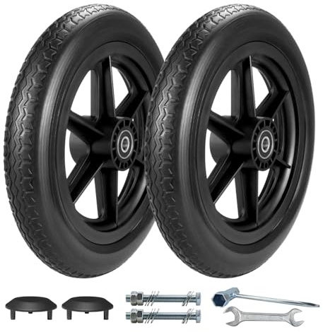 Wiykkur 12 Inch Wheelchair Wheels Replacement (1 Pair) 12 1/2 x 2 1/4 Transport Chair Rear Wheel Assembly, Solid Tire Back Wheel for Manual Wheelchairs Replacement Parts, Transfer Chair Accessories