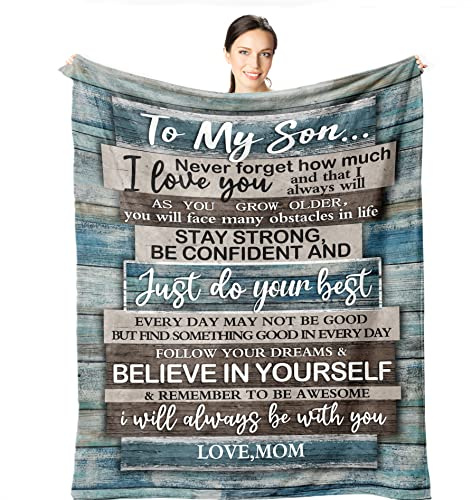 Wisegem to My Son Decke von Mama, superweiches Fleece, gemütlich, Überwurfdecken, 152.4 x 127 cm, personalisiertes Geschenk für Jungen und Herren, Geburtstagsgeschenke für Sohn, Sofa, Schlafzimmer