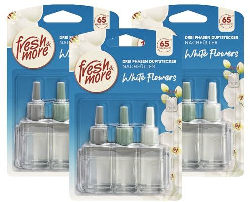 Fresh & More Nachfüller für 3Volution White Flowers (3er Pack) 20ml | Lufterfrischer, Raumduft-Nachfüllflakons, florales Blütenaroma.