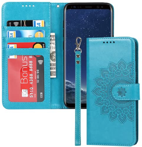 ELTEKER Handyhülle für Samsung Galaxy S8 Hülle, Klapphülle Lederhülle mit Kartenfäch Handytasche Schutzhülle für Samsung Galaxy S8, Blau