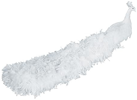 Deco Woerner Deko Pfau weiß 150 cm lang mit echten dichten Federn Hochzeitsdeko Frühlingsdeko