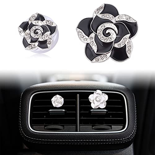 WEBEEDY 4 Stück Schwarz-Weiß-Blumen Auto Klimaanlage Lüftungsclip Dekoration Duft Neuwagen Lufterfrischer Aromatherapie Diffusor Clip Lufterfrischer Autoinnenausstattun
